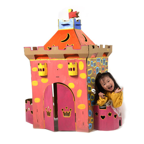Children's kindergarten DIY craft painting colored drawing materials toy castle small house game house corrugated paper toy