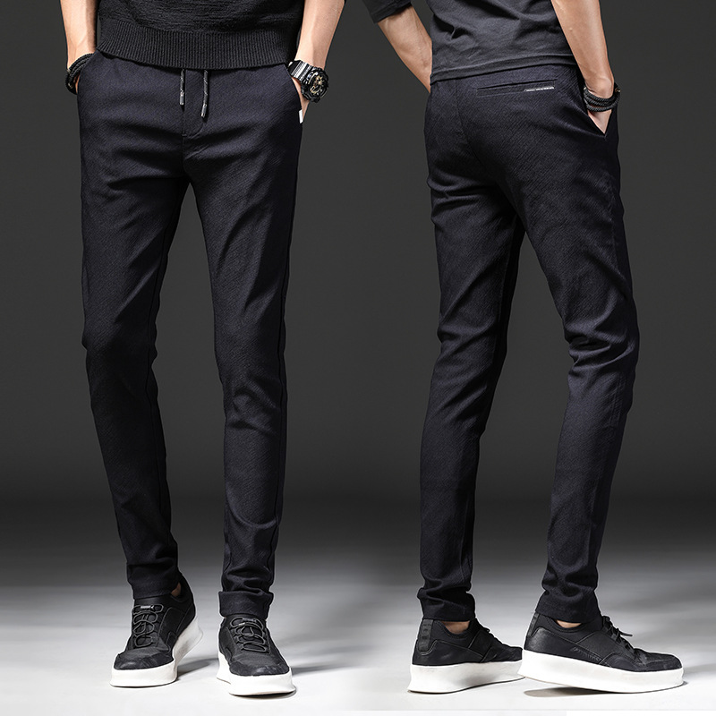 Elastic force Casual pants grey Inclined bag Versatile stripe Drawstring Elastic A variety of Optional Solid men's wear Western-style trousers