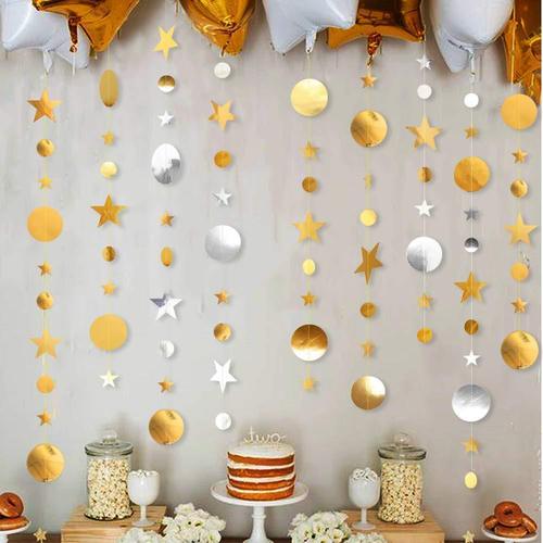 3pack 4 meters mirror with glitter powder stars wafer paper string garland party birthday party wedding decorative sewing paper flowers