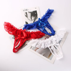 Lace open thong mesh massage pearl women's underwear women's sexy temptation see-through T pants 2064