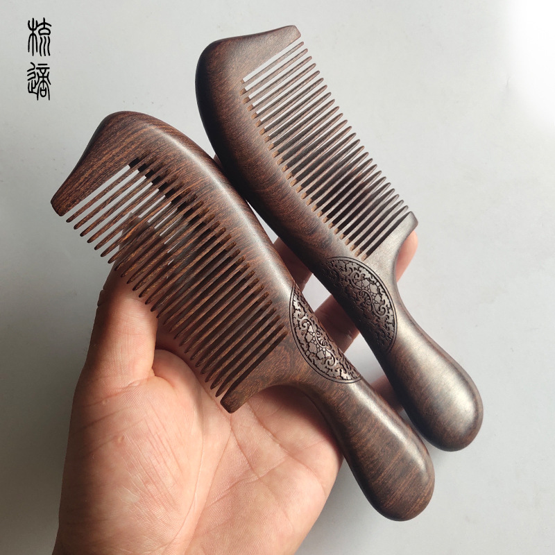 Peine tallado peine de ébano de doble cara de mango largo peine de madera peine regalo letras gratis LOGO