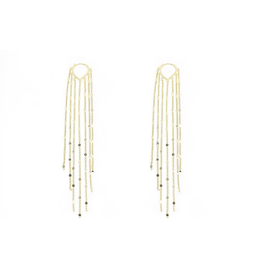 Japanese Korean geometric ear line temperament simple love ear buckle earrings long tassel 14K gold earrings wholesale