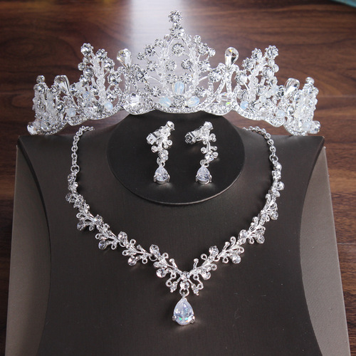 New Korean style bridal crown necklace earrings three-piece wedding hair accessories wedding dress chain manufacturer wholesale