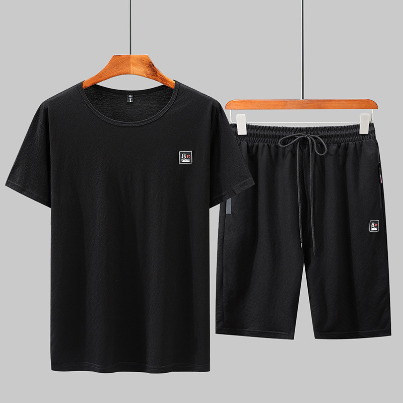 大码运动套装男夏季短袖t恤短裤加肥加大宽松休闲运动服男士夏装|ms