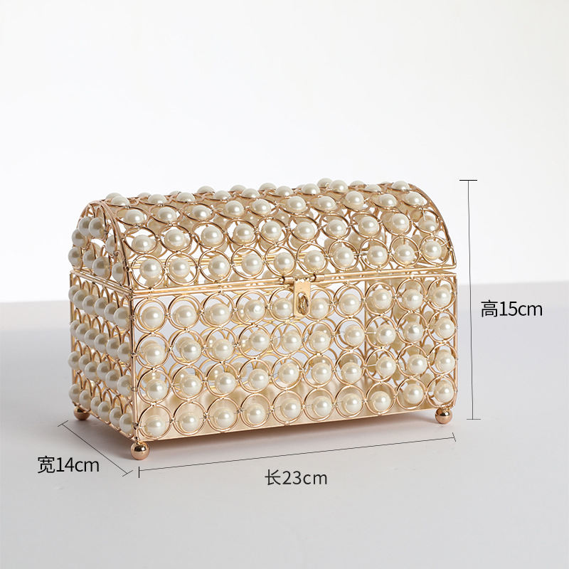 轻奢欧式创意水晶 珍珠百宝箱 家居收纳摆件 婚礼装饰布置工艺品