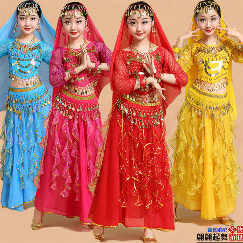 Children's long-sleeved Indian dance costumes Xinjiang dance costumes girls belly dance costumes toddlers ethnic dance costumes