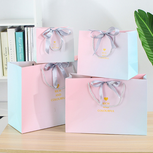 New ins style packaging bag, gradient gift bag, clothing store handbag, paper bag, printed logo gift bag