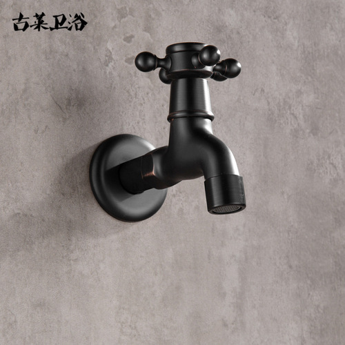 Black extended four/six-point washing machine faucet, mop pool European style all-copper quick-open single cold water nozzle