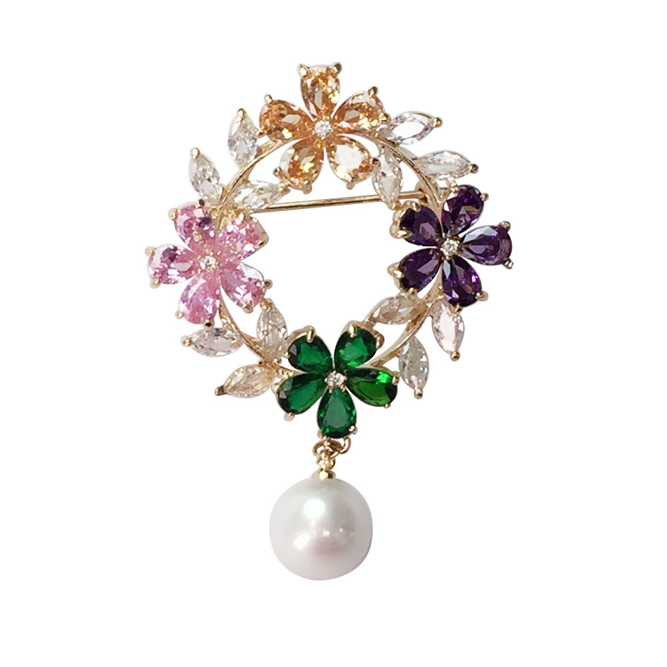 Micro inlaid zircon color zirconium luxury flower garland brooch coat sweater accessories necklace pendant dual-use corsage accessories