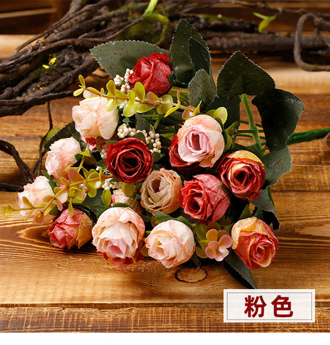 Manufacturer wholesale European-style small rose bouquet silk flowers 21 heads artificial flowers home decoration flowers fake flowers anti-real artificial flowers