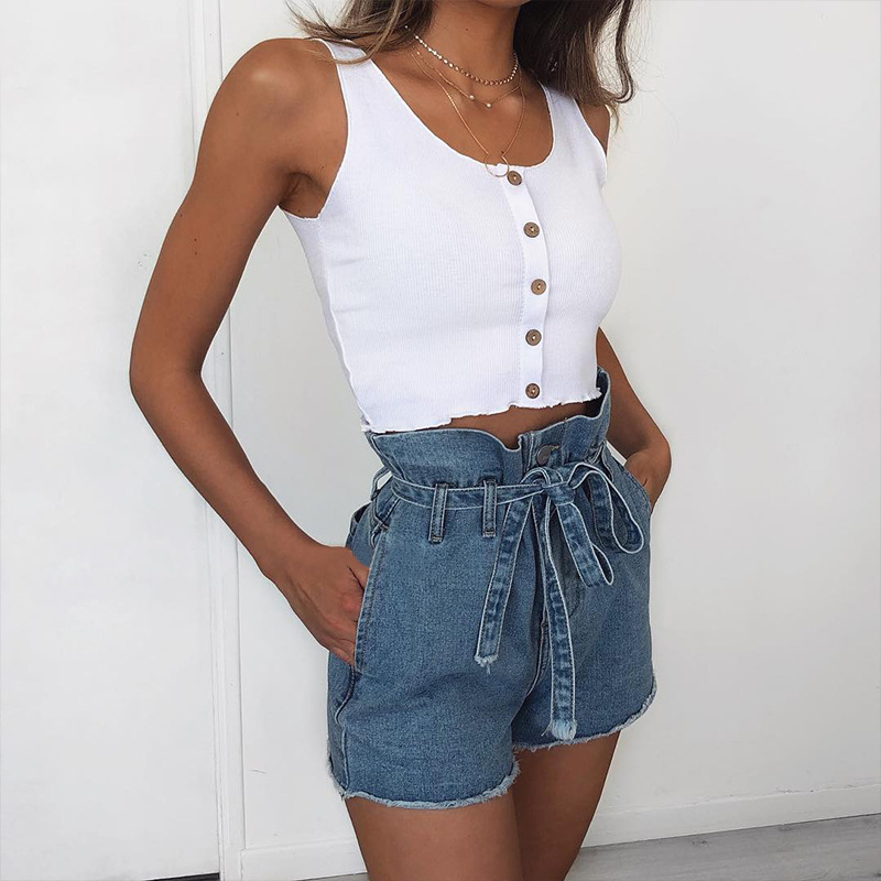 high waist dark all-match denim shorts NSXE35590