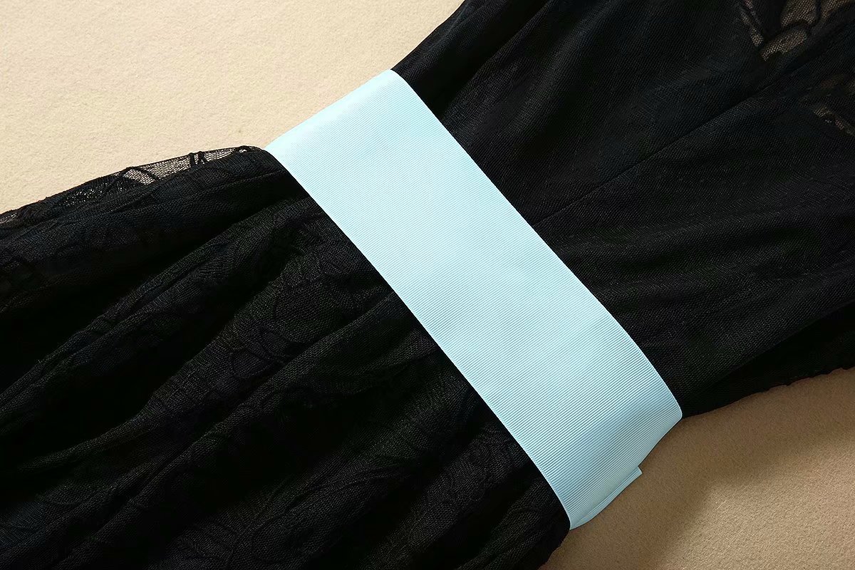 1123-07 黑色蕾丝绣花裙码数SMLXL码S码胸围82腰