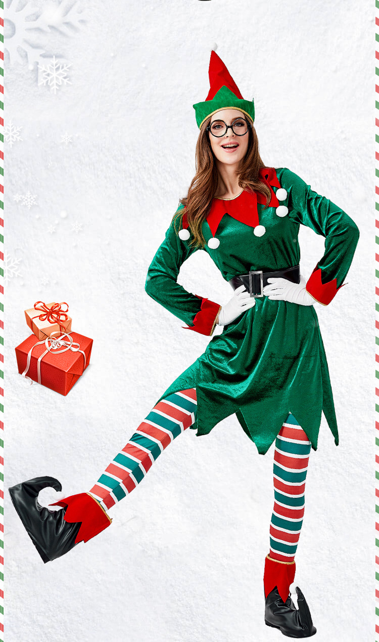 New Christmas Elf Costume European And American Cosplay Costume Adult Green Suit display picture 10