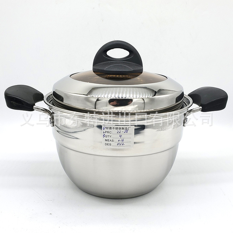 Factory direct sales of stainless steel soup pot 22-28cm, 4-piece set, electric wooden handle soup pot, multi-functional soup pot detail image 3
