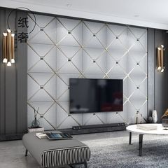 Grey diamond studded deer skin velvet thickened wallpaper, modern minimalist TV background wall, living room diamond shaped non-woven wallpaper