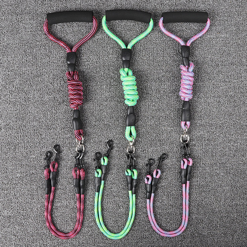 Manufacturer wholesale wavy pattern one-to-two traction rope detachable single traction belt pet double-headed dog walking rope to prevent entanglement