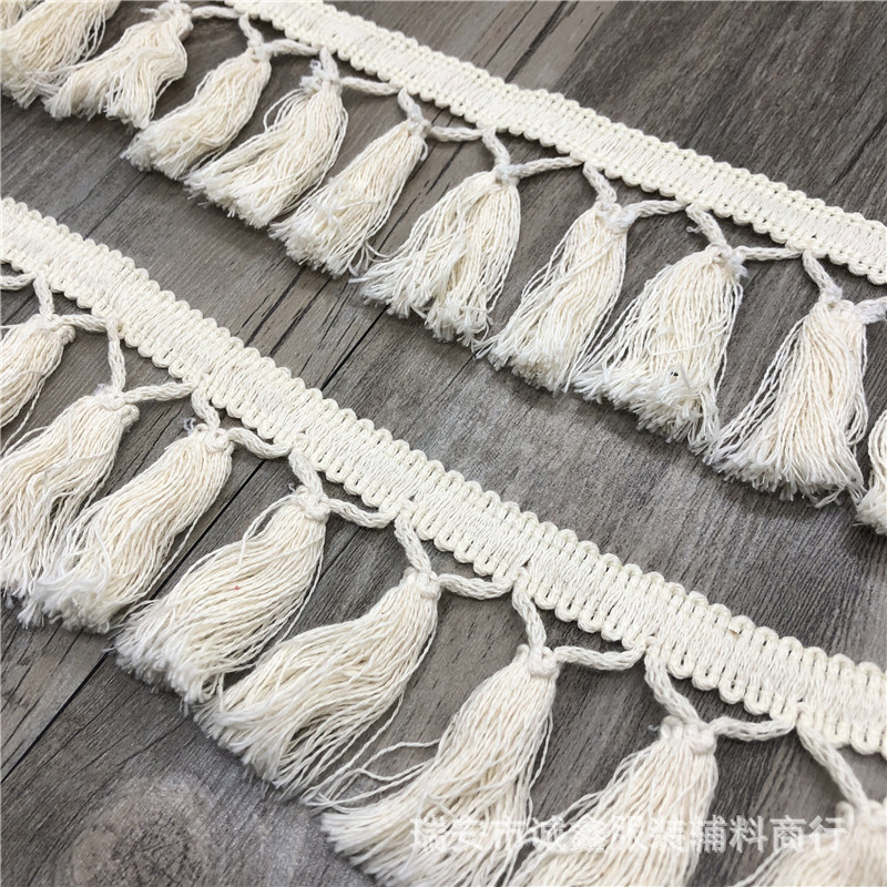 7cm本白色全棉扫把流苏排须花边 纯棉纱线花边服装家纺配饰