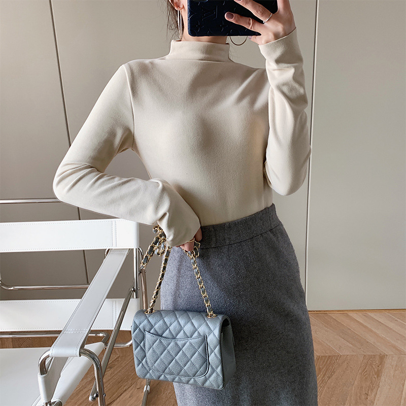 德絨t恤打底衫女新款長袖秋冬裝韓國韓版女高領純色基礎款暖暖衣