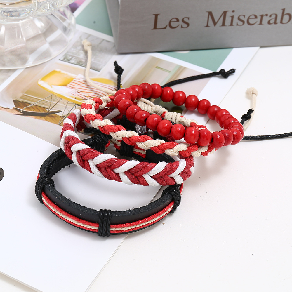 Punk new color wax line weave four sets of girls bracelet simple diy multi-root combination leather 
