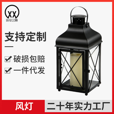 European style originality Iron art Lantern outdoors led Glass Lantern Candlestick furniture Decoration Photography prop wholesale