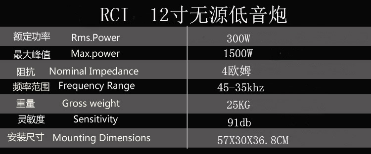 RCI 12寸无源低音炮功率表.jpg