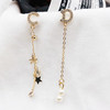 Earrings with letters from pearl, asymmetrical fashionable accessory with tassels, European style