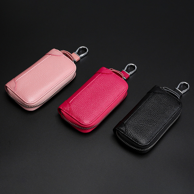 Caja de llave de cuero genuino Cremallera de los hombres al por mayor multifuncional caja de la llave del coche Personalización de llavero de cuero genuino de negocios de las mujeres