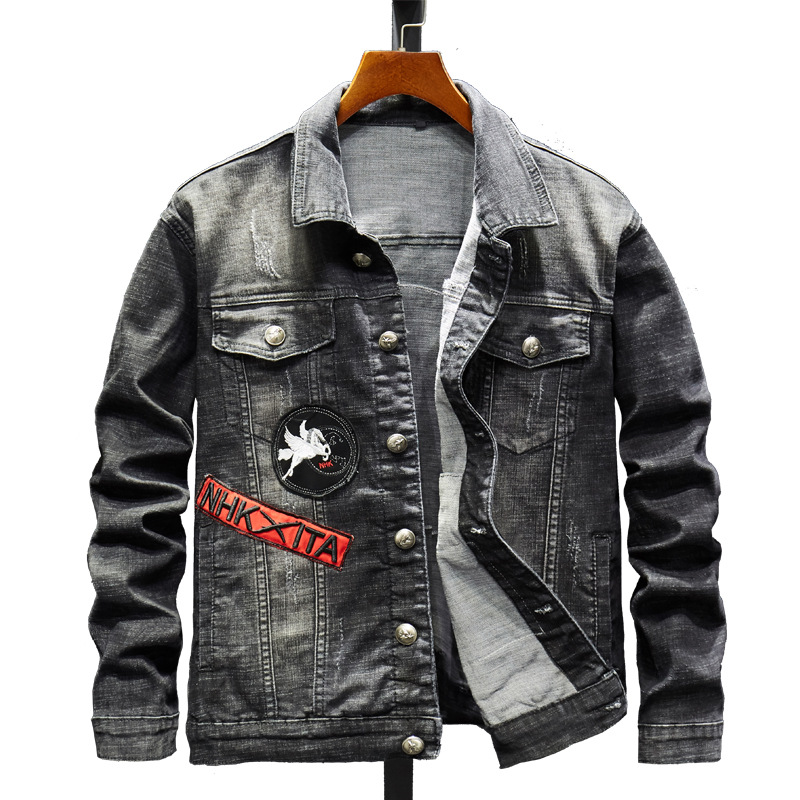Veste en jean tendance pour homme, version brodée, mode moto, automne/hiver 2025_voghion.com