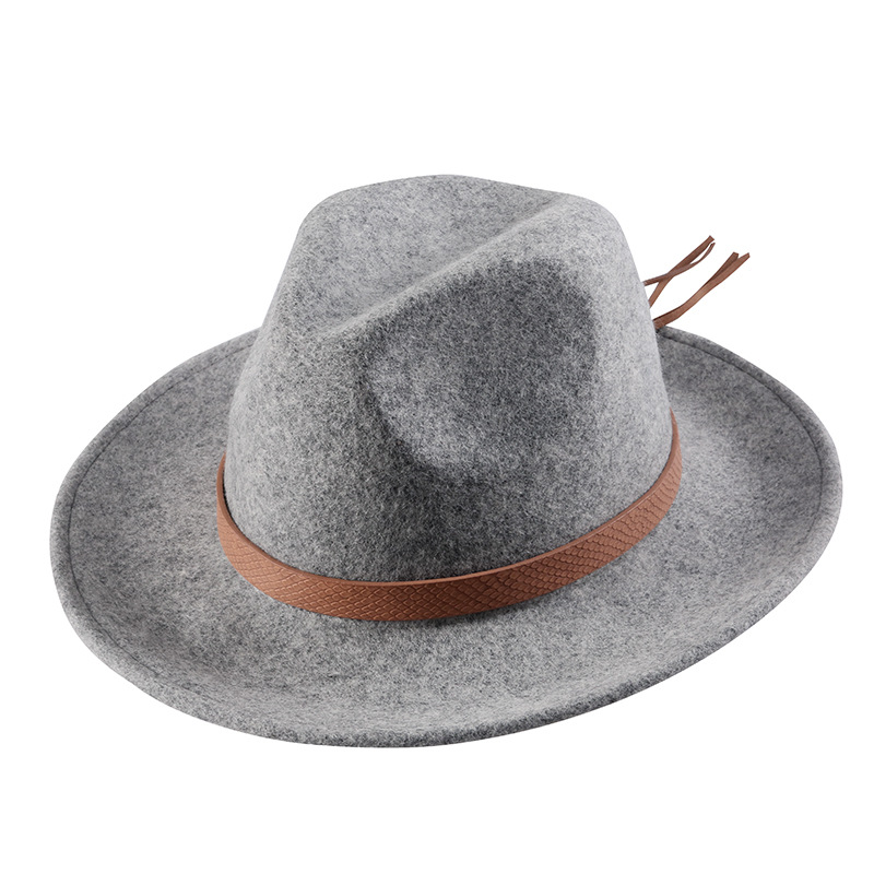 Sombrero de fieltro sombrero de copa lana pura moda europea y americana británica sombrero de lana moda estilo occidental cinturón Jazz sombrero fábrica al por mayor