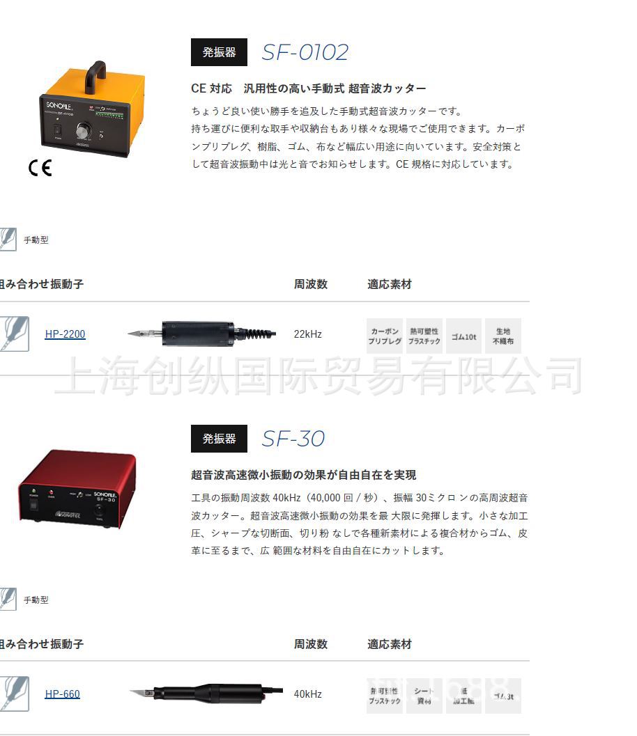 国际贸易 日本SONOTEC超音波切割机 研磨机 发振器等产品 HP-8701