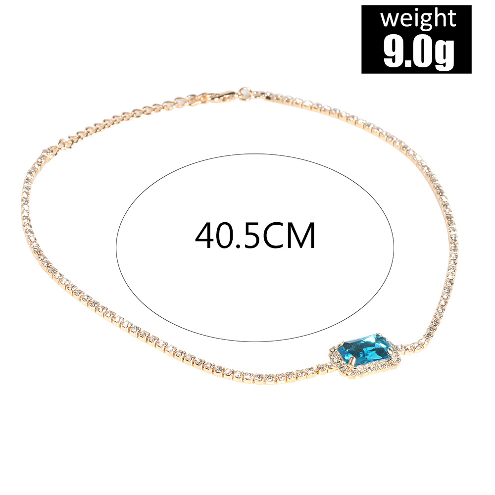 Cross-border New Fashion Ethnic Gold-plated Rhinestones All-match Square Geometric Zircon Necklace display picture 17