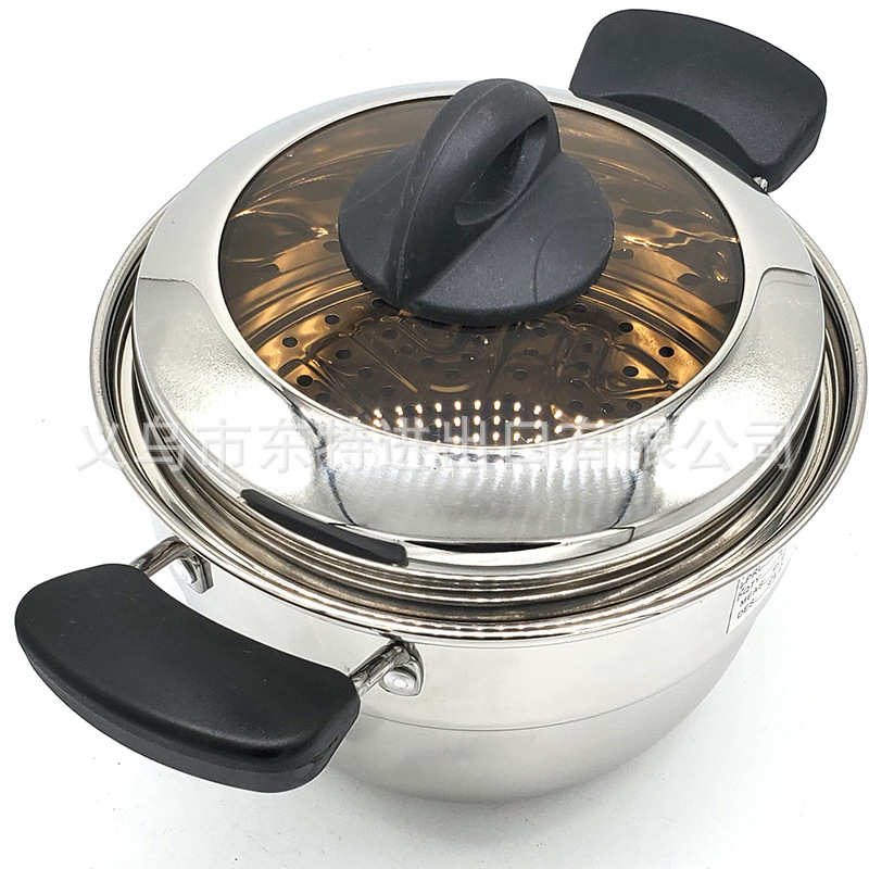 Factory direct sales of stainless steel soup pot 22-28cm, 4-piece set, electric wooden handle soup pot, multi-functional soup pot detail image 6