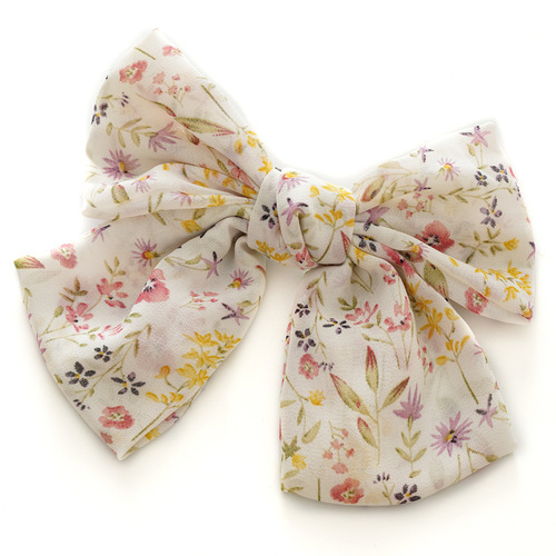 Japanese and Korean new large bow hair clip for OL updo women double layer chiffon floral knot edge hair accessory