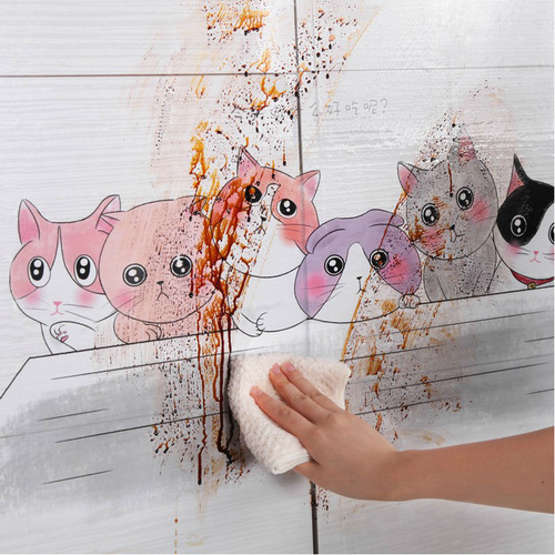 Kitchen oil-proof sticker self-adhesive paper household stove high temperature oil smoke sticker cartoon oil-proof waterproof wall sticker tile sticker