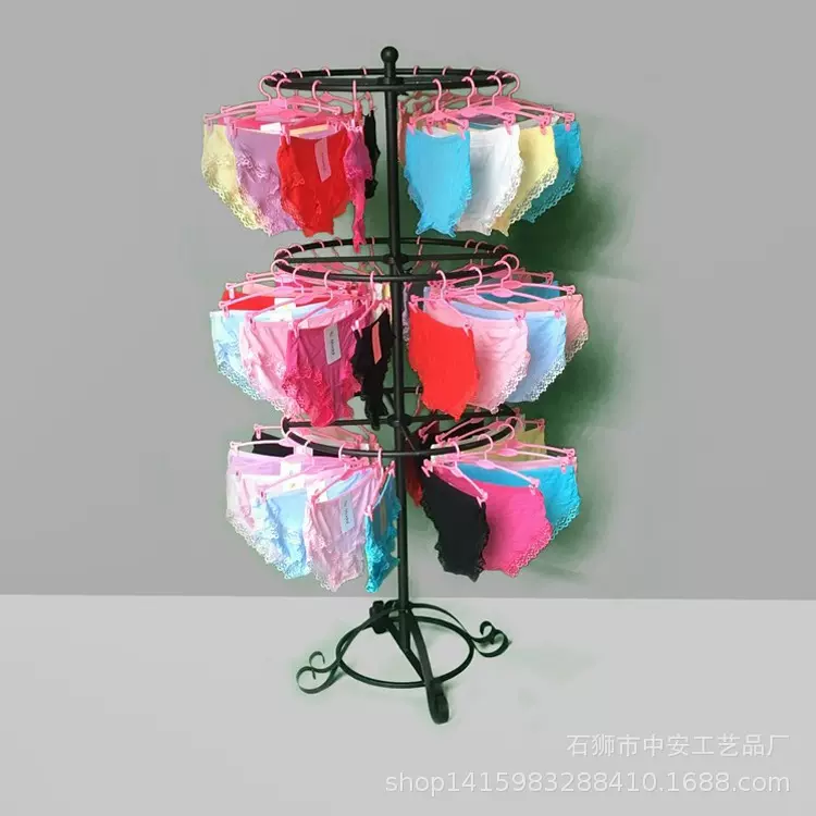 三层旋转服装店挂文胸内衣内裤展示架圆形落地式中岛货架旋转多层