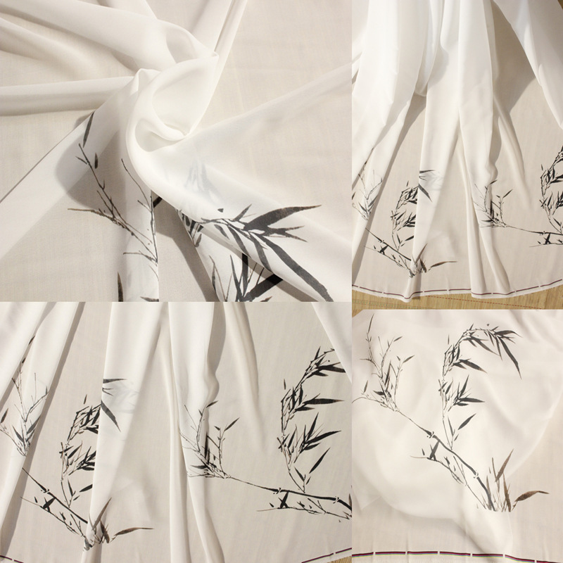 单边竹子印花汉服褙子襦裙古装面料时装DIY印花布料