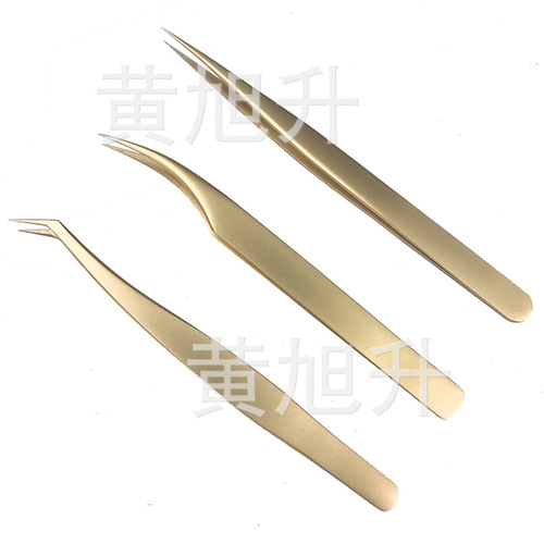 Gold grafted eyelash curler, high-precision champagne gold tweezers, gold feather tweezers, dolphin tweezers, bird's nest hair picking tool