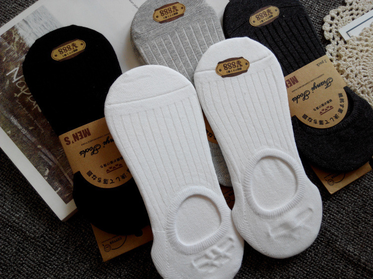 5 pairs of men's solid color cotton socks silicone does not fall off the root-smooth white invisible socks low shallow mouth micro-business a generation of hair