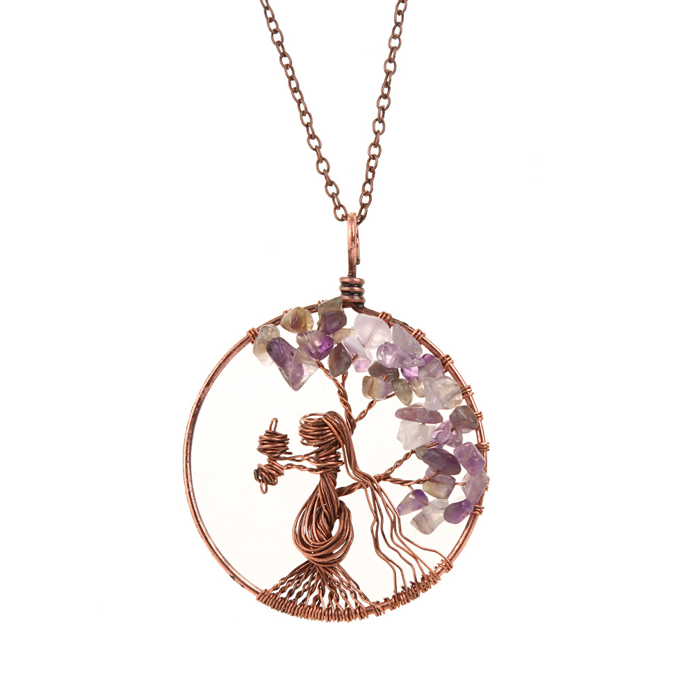 Fashion Tree Alloy Plating Natural Stone Pendant Necklace 1 Piece