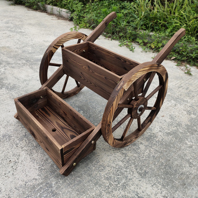 碳化实木阳台庭院木制花器花园实木花架手推花车户外阶梯肉肉架子|ru