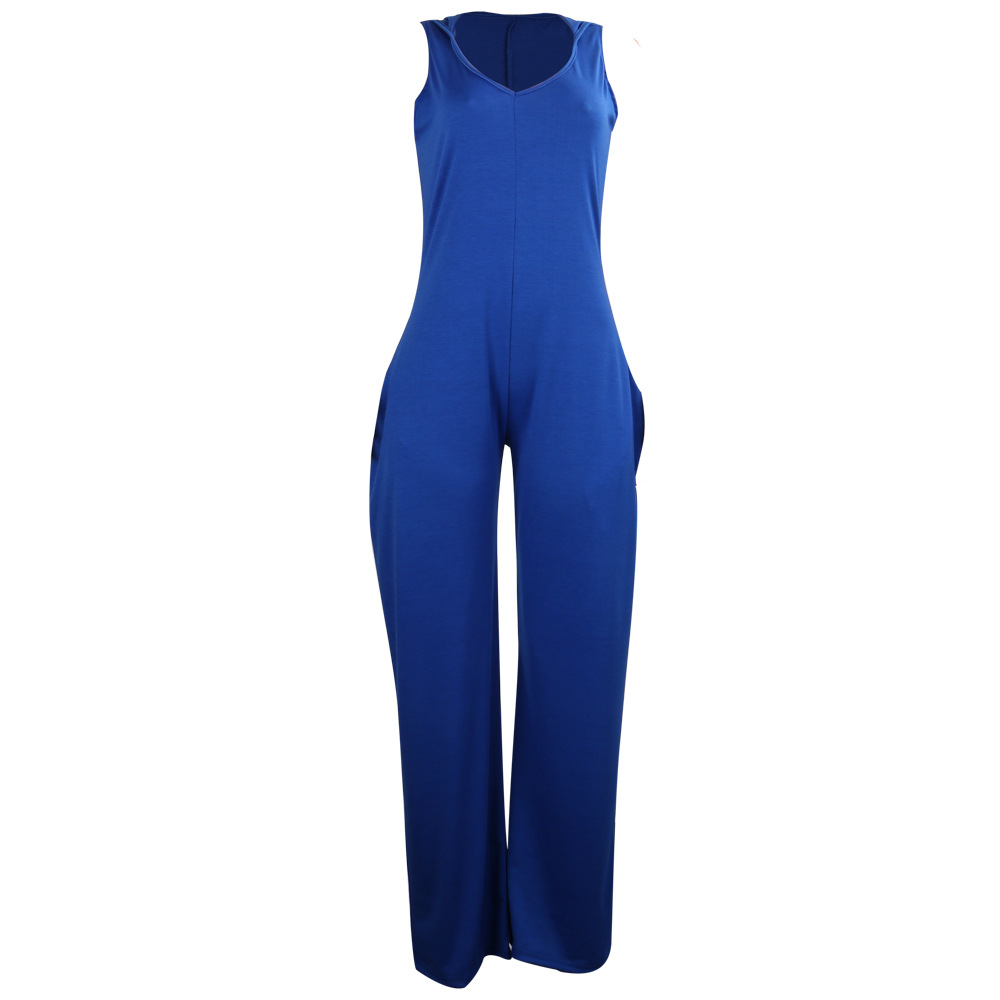 Boutique Solid Color V neck Suspender Jumpsuit