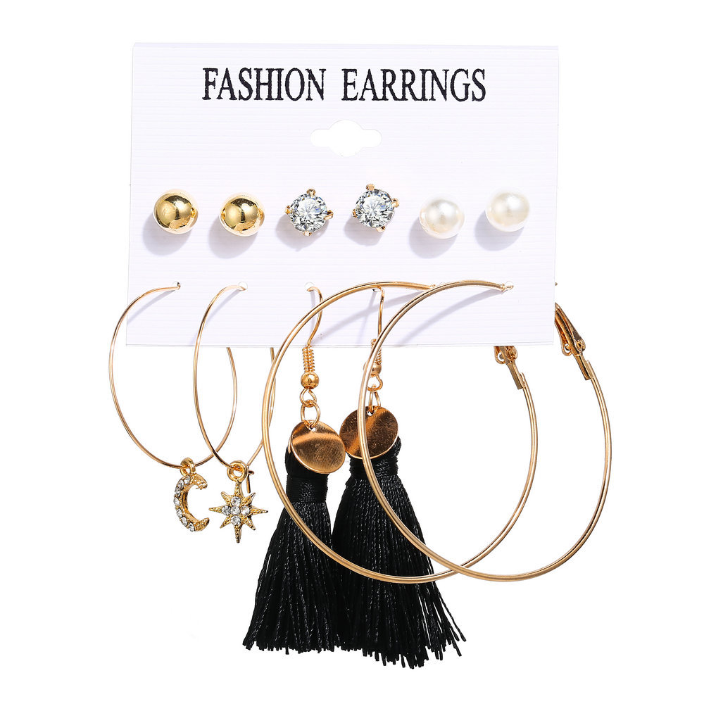 Acrylic Artificial Pearl Circle Tassel Earrings Set 6 Piece Set Hot Selling Earrings Wholesale Nihaojewelry display picture 62