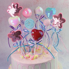 Cake decoration inserts, pearl bows, hearts, round sequin balls, lollipop cake decoration inserts