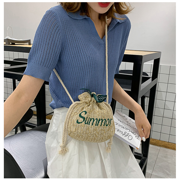 Women's Small Straw Letter Vacation String Straw Bag display picture 11