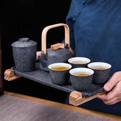 功夫茶具提梁壶套装带茶盘茶叶罐简约家用日式复古定制礼品创意