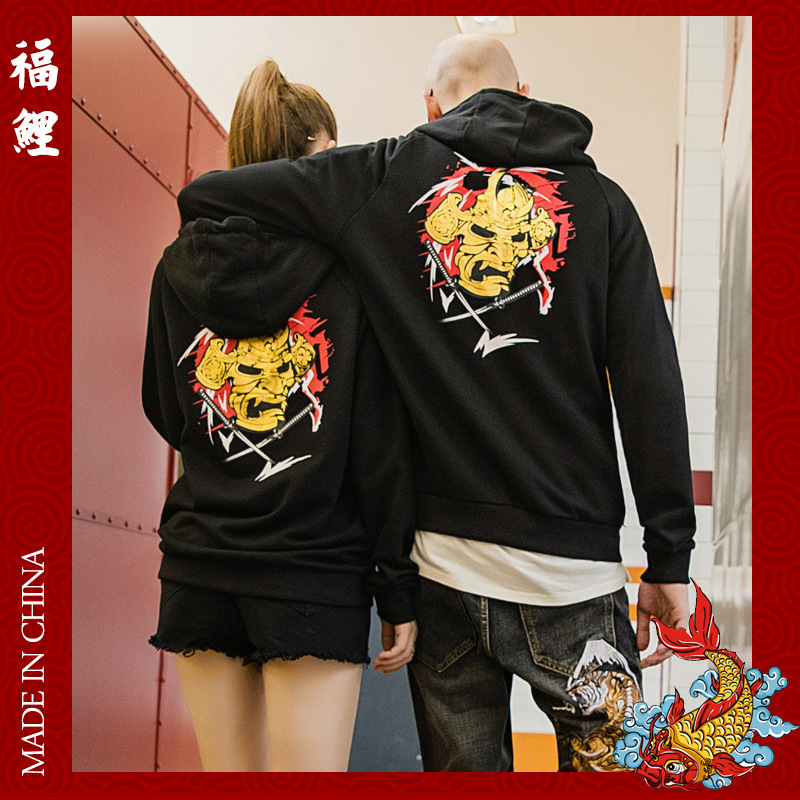 National fashion warrior printed hooded sweater boys teenagers autumn loose casual student street fashion coat men