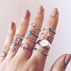 Retro fashionable turquoise metal ring, set, European style