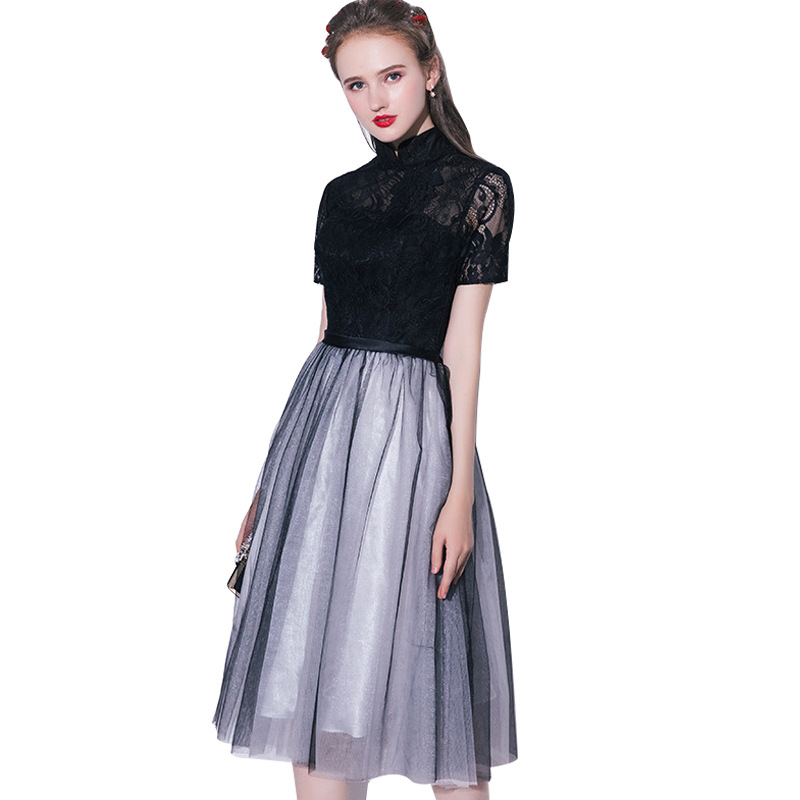 Vestido de Noche Estilo Chino para Banquete, Modelo 2025, Elegante y Digno, Vestido Negro Mini Entallado para Graduación, Vestido para Mujer