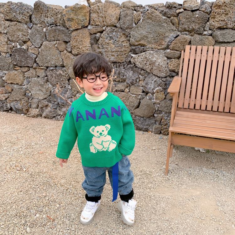 CHEERIOKIDS現貨秋冬季韓版中小童中性兒童毛衣字母長袖圓領毛衫