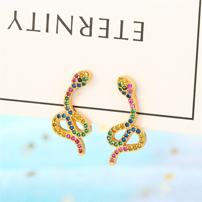 Vintage Fashion Glamour Mini Colored Zircon Snake Ear Studs display picture 4